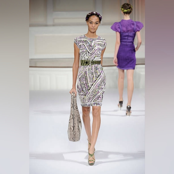 *$4,000 OSCAR DE LA RENTA GORGEOUS SILK LACE RUNWAY MULTI COLOR DRESS US 4, 10 - Picture 14 of 15